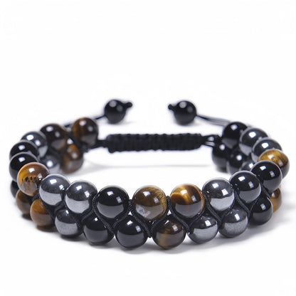 Double-Layer Tiger Eye & Onyx Men's Bracelet