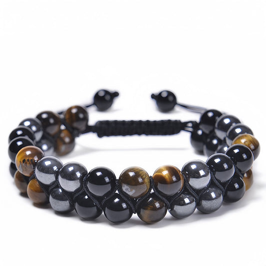 Double-Layer Tiger Eye & Onyx Men's Bracelet