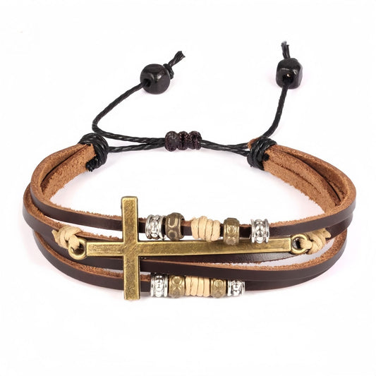 Women’s Cross Bar Layered Leather Bracelet