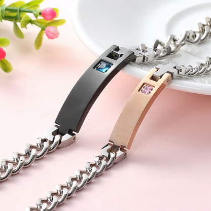 Cross Bar Cuban Chain Couple Bracelet Set