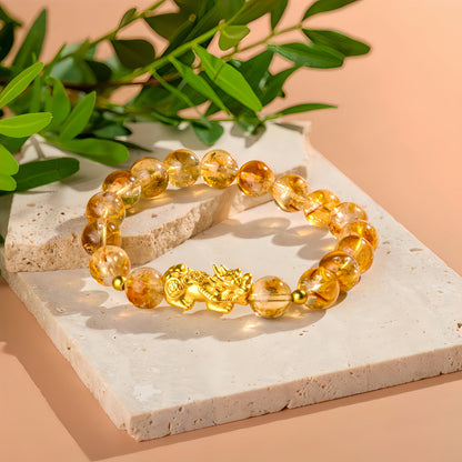 Citrine Bracelet with Gold Pi Xiu Charm