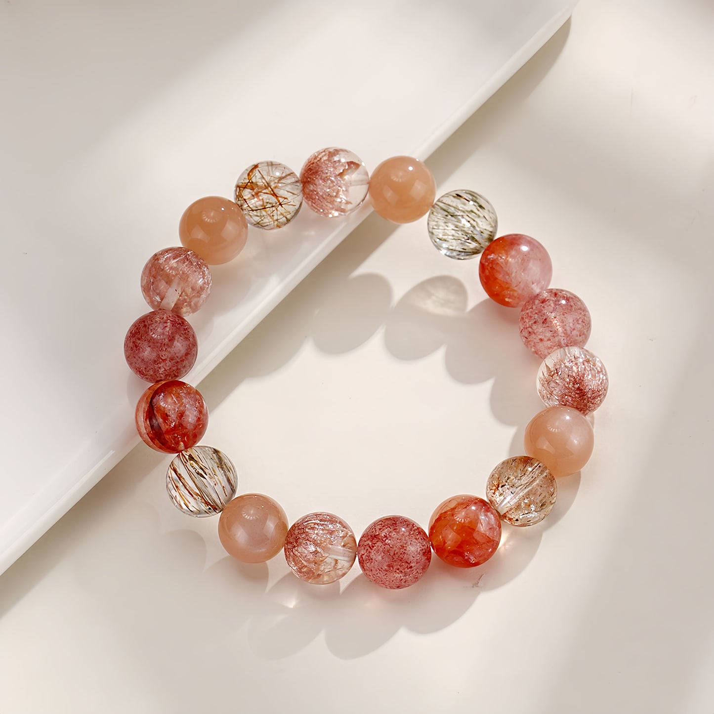 Colourful Rutilated Quartz & Red Harlequin Quartz Beaded Bracelet