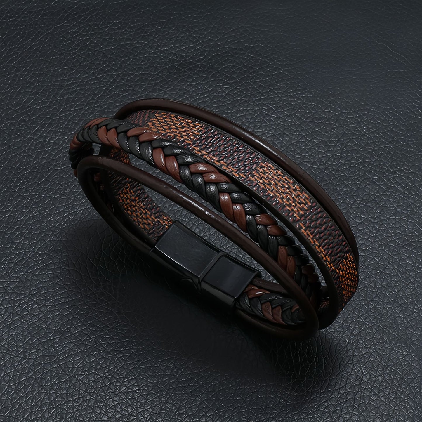 Striped Weave Men’s Leather Bracelet