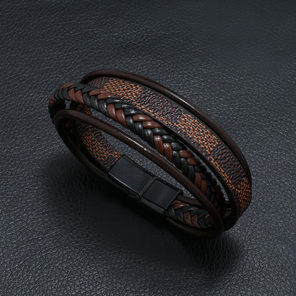 Striped Weave Men’s Leather Bracelet