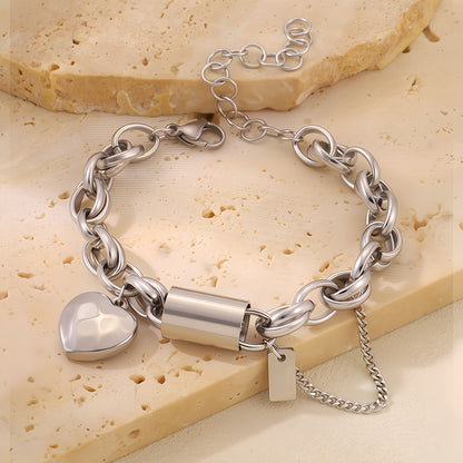 Heart Charm Oval Link Chain Stainless Steel Bracelet