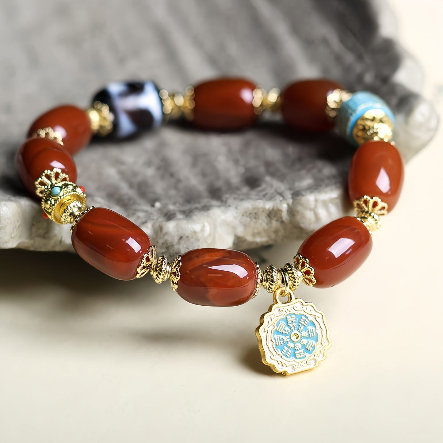 Red Agate Barrel Bead Bracelet