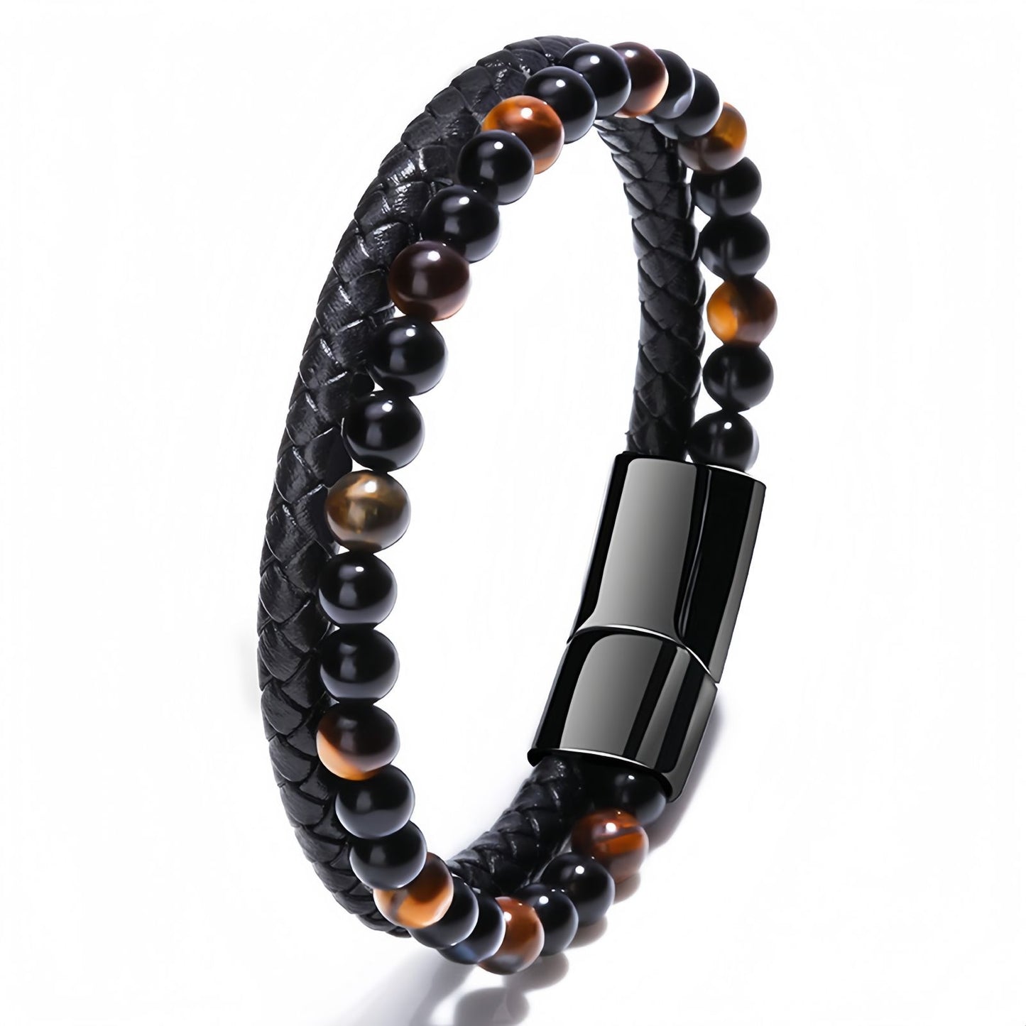 The Professional Success Bracelet – Tiger's Eye & Black Onyx Leather Bracelet