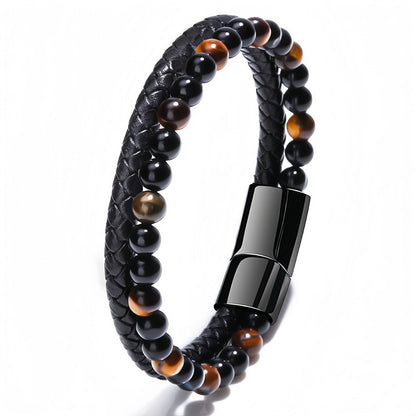 The Professional Success Bracelet – Tiger's Eye & Black Onyx Leather Bracelet