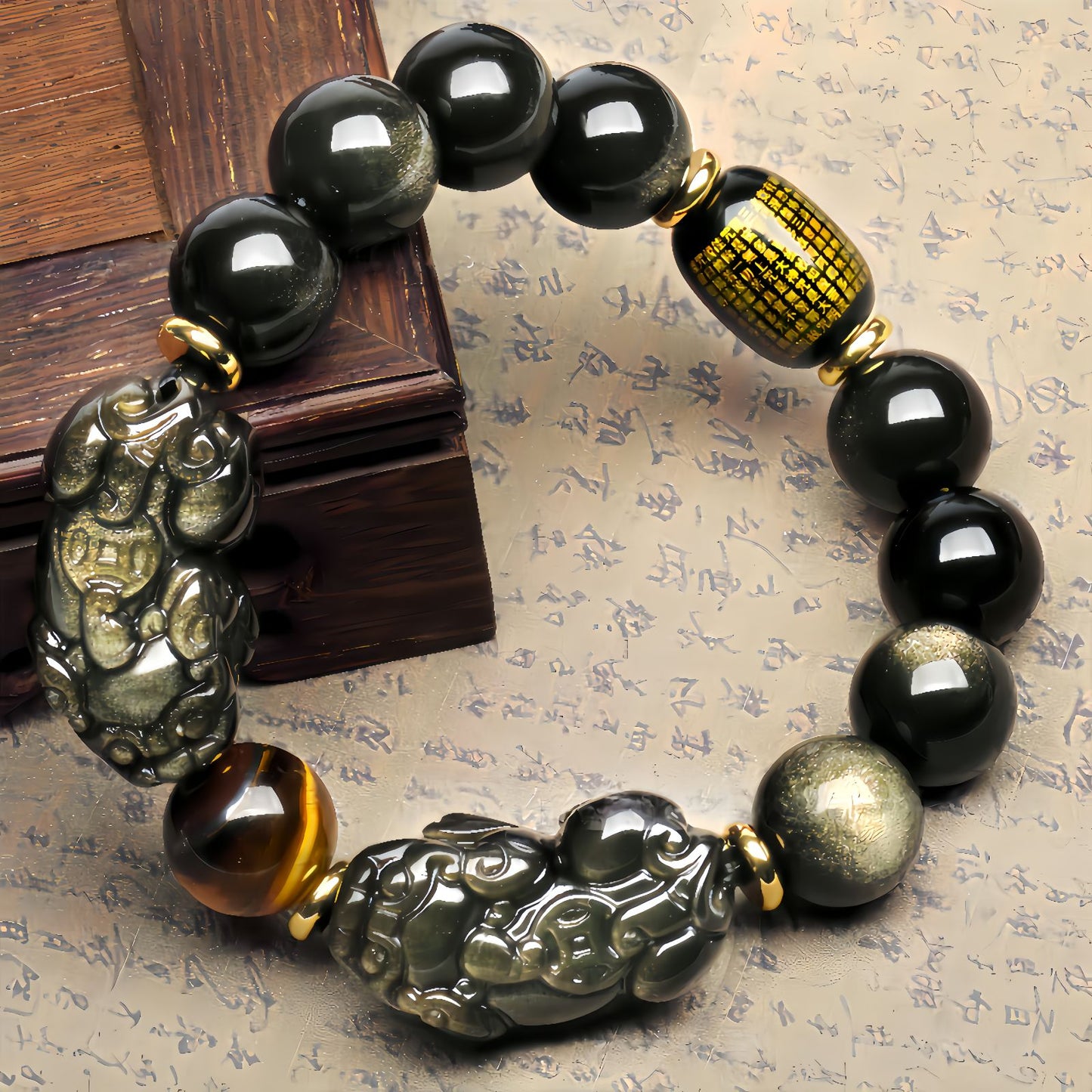 Golden Obsidian Double Pixiu Bracelet
