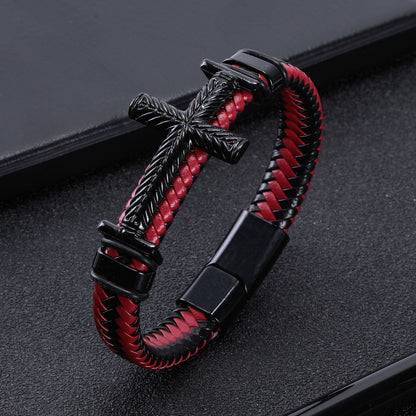 Men’s Punk Cross Leather Bracelet