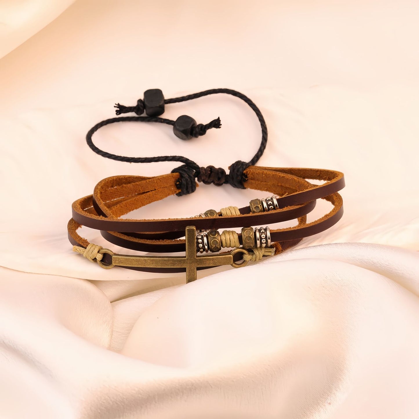 Women’s Cross Bar Layered Leather Bracelet
