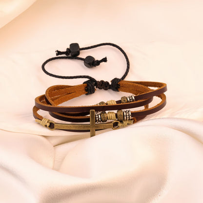 Women’s Cross Bar Layered Leather Bracelet