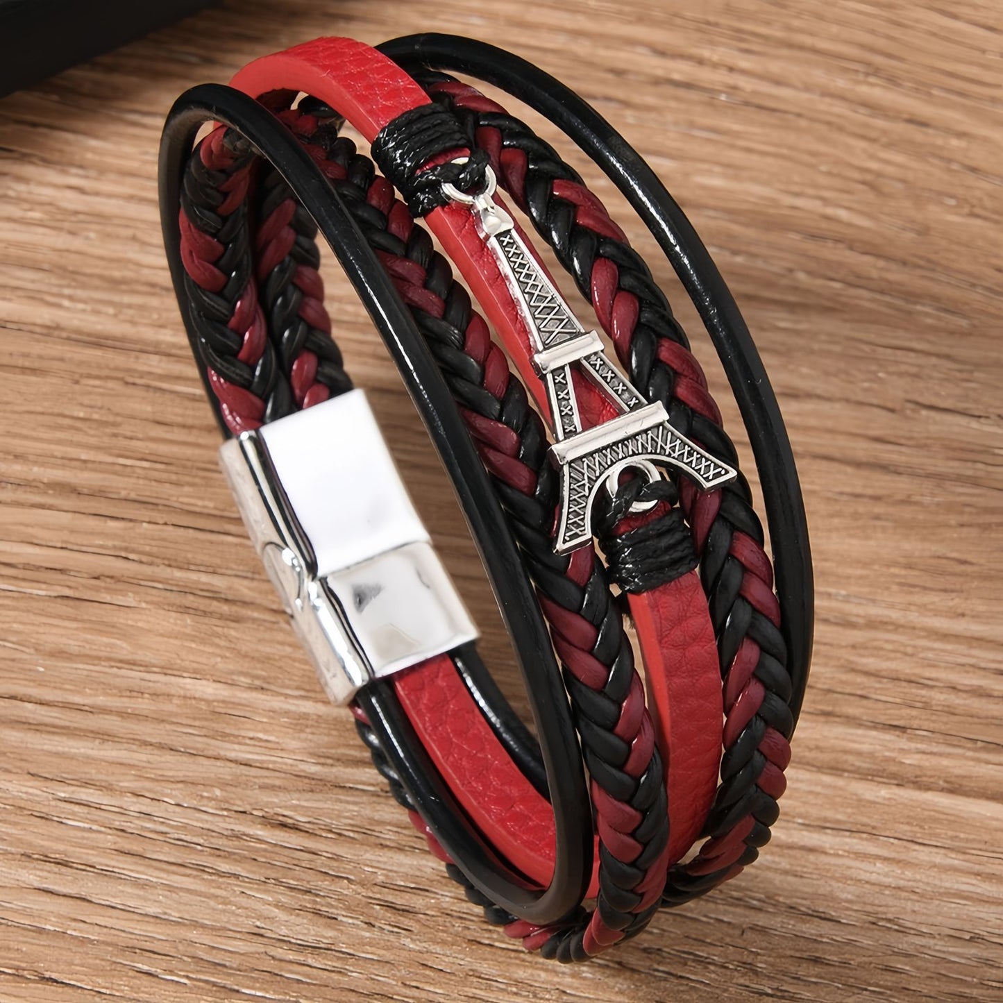Men's Vintage Eiffel Tower Leather Bracelet
