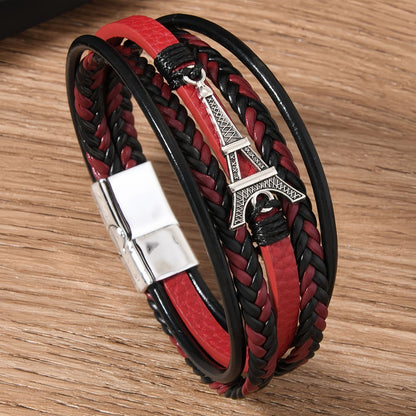 Men's Vintage Eiffel Tower Leather Bracelet