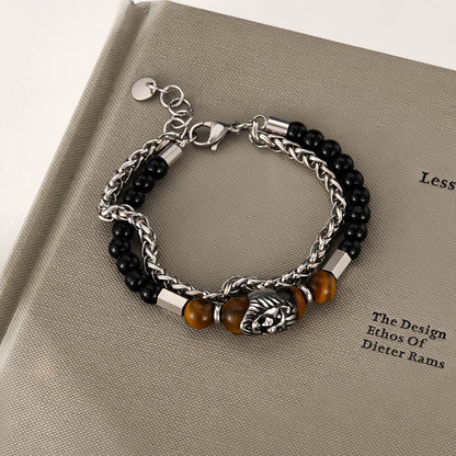 Tiger Eye Beaded Lion Head Bracelet