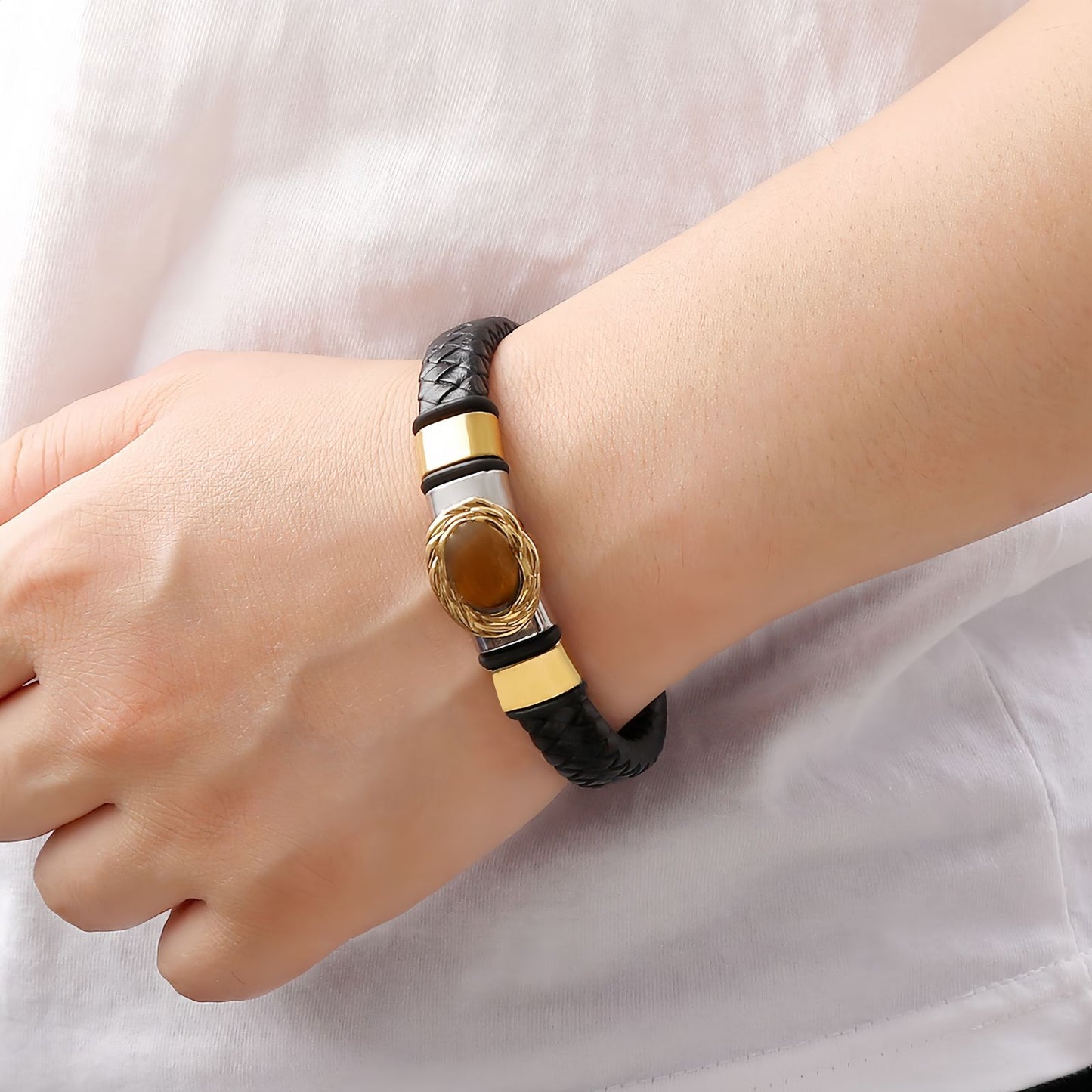Tiger Eye Inlay Men's Bracelet