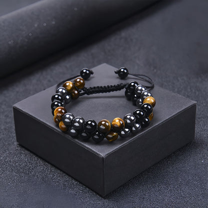 Double-Layer Tiger Eye & Onyx Men's Bracelet