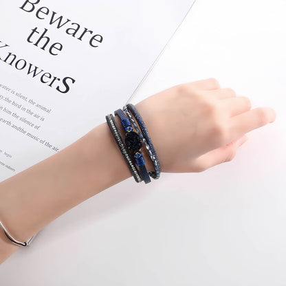 Boho Multilayer Leather Wrap Bracelet with Crystal