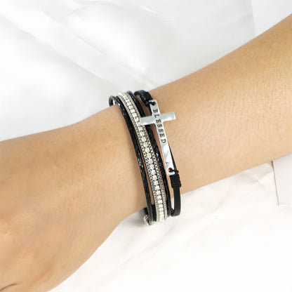 Boho Cross Blessed Layered Leather Bracelet