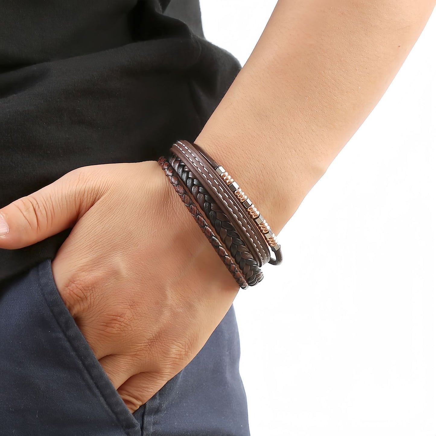 Men's Multi-Layer Beaded Leather Bracelet