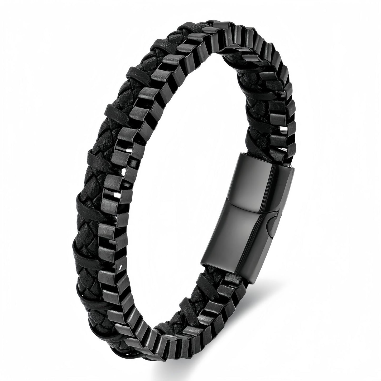 Men's Stainless Steel Chain Leather Bracelet