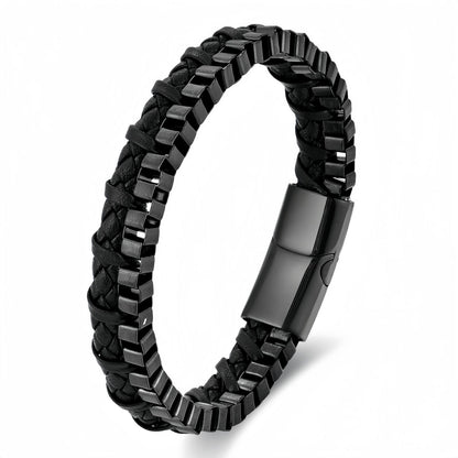 Men's Stainless Steel Chain Leather Bracelet
