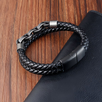 Bold Chain Link Leather Men's Bracelet