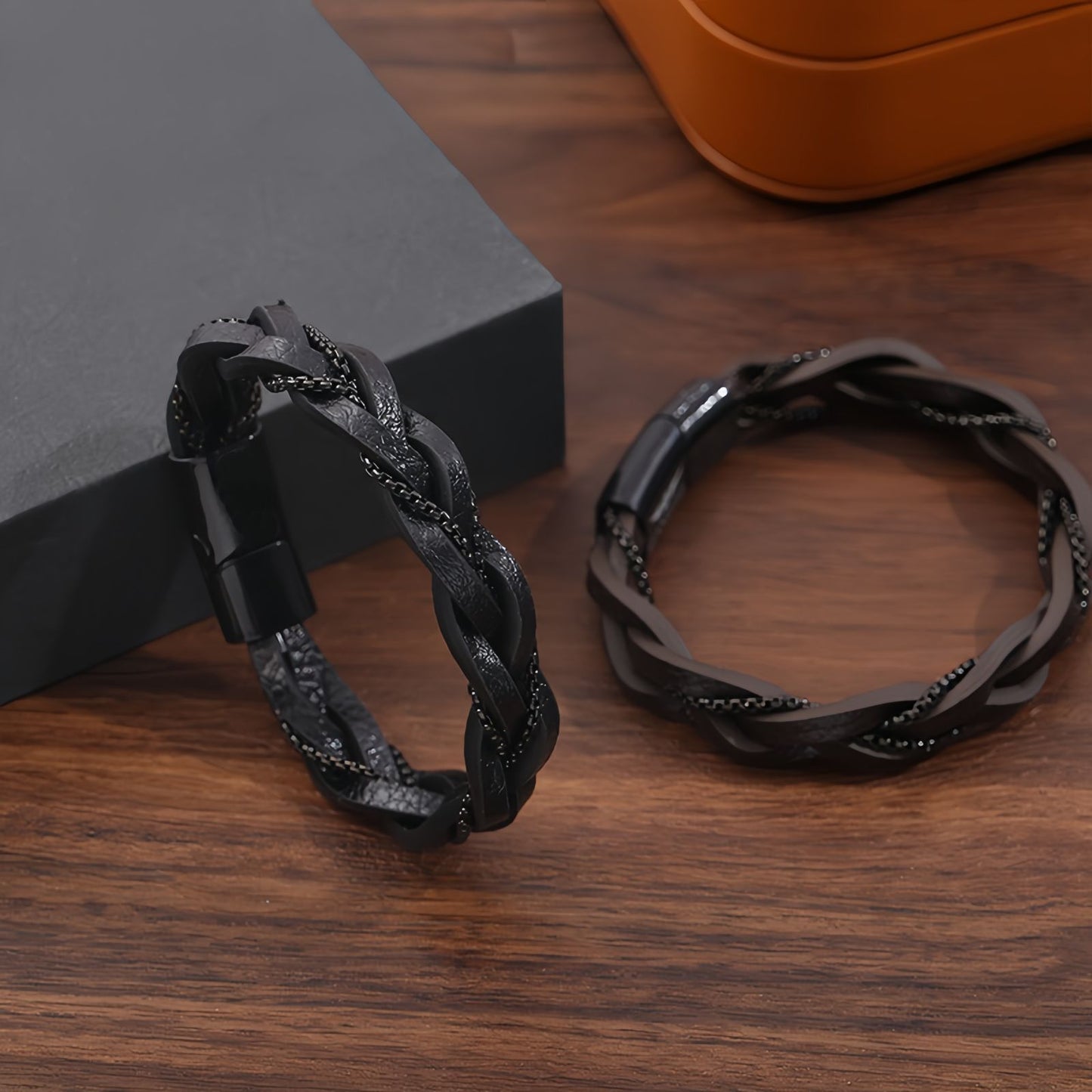 Braided Leather Chain-Link Men’s Bracelet