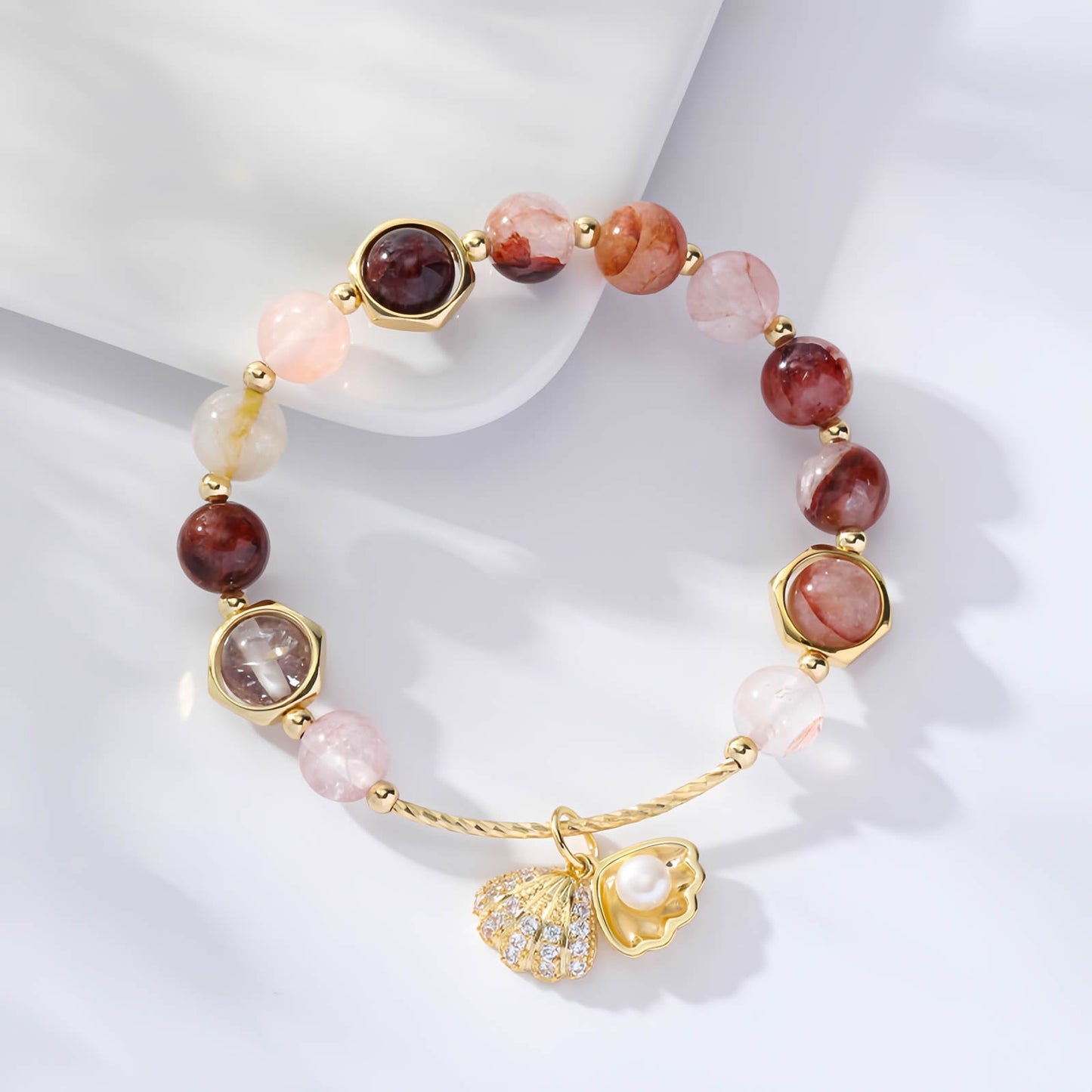 Colorful Rutilated Quartz Shell Beaded Bracelet