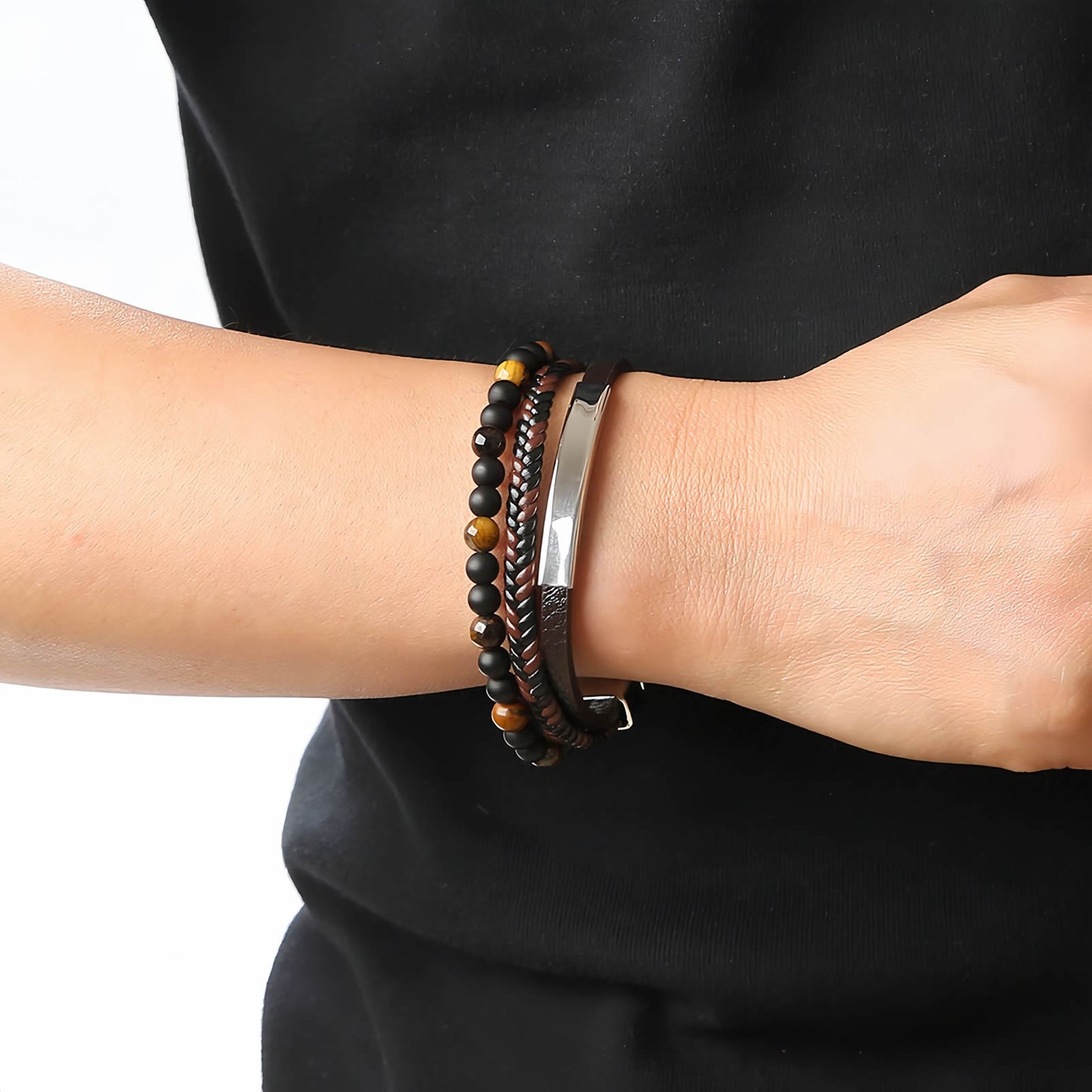 Men's Multi-Layer Braided Leather Beaded Bracelet