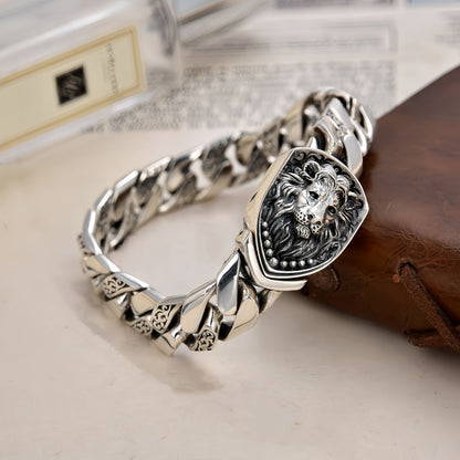 Men’s Cuban Chain Bracelet with Lion Shield