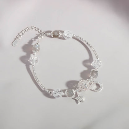 Moonstone Crystal Beaded Bracelet with Star & Moon Pendant