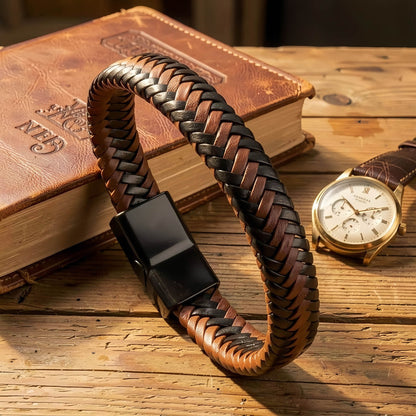 Men’s Braided Leather Bracelet with Magnetic Clasp