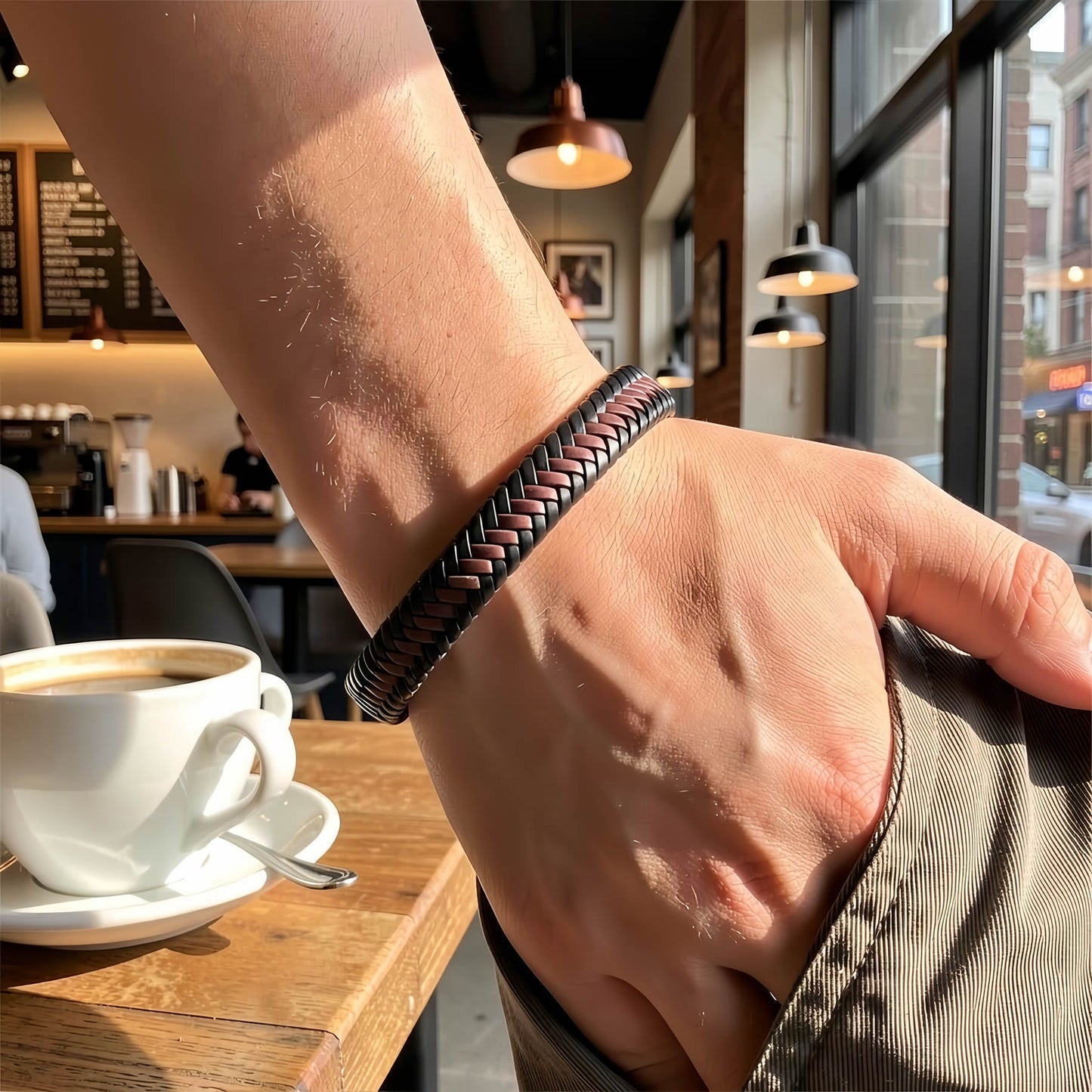 Men’s Braided Leather Bracelet with Magnetic Clasp