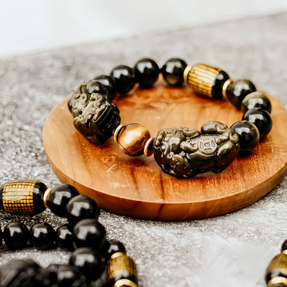 Golden Obsidian Double Pixiu Bracelet