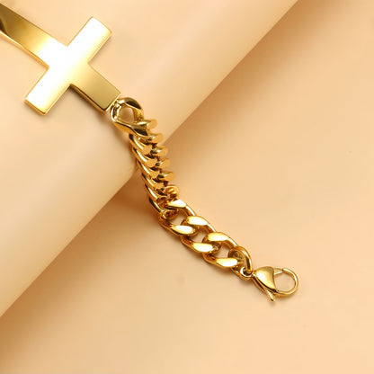 Horizontal Cross Gold Cuban Link Bracelet