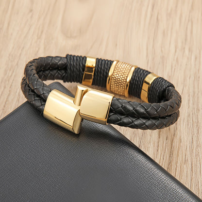 Layered Leather Steel Punk Men's Bracelet