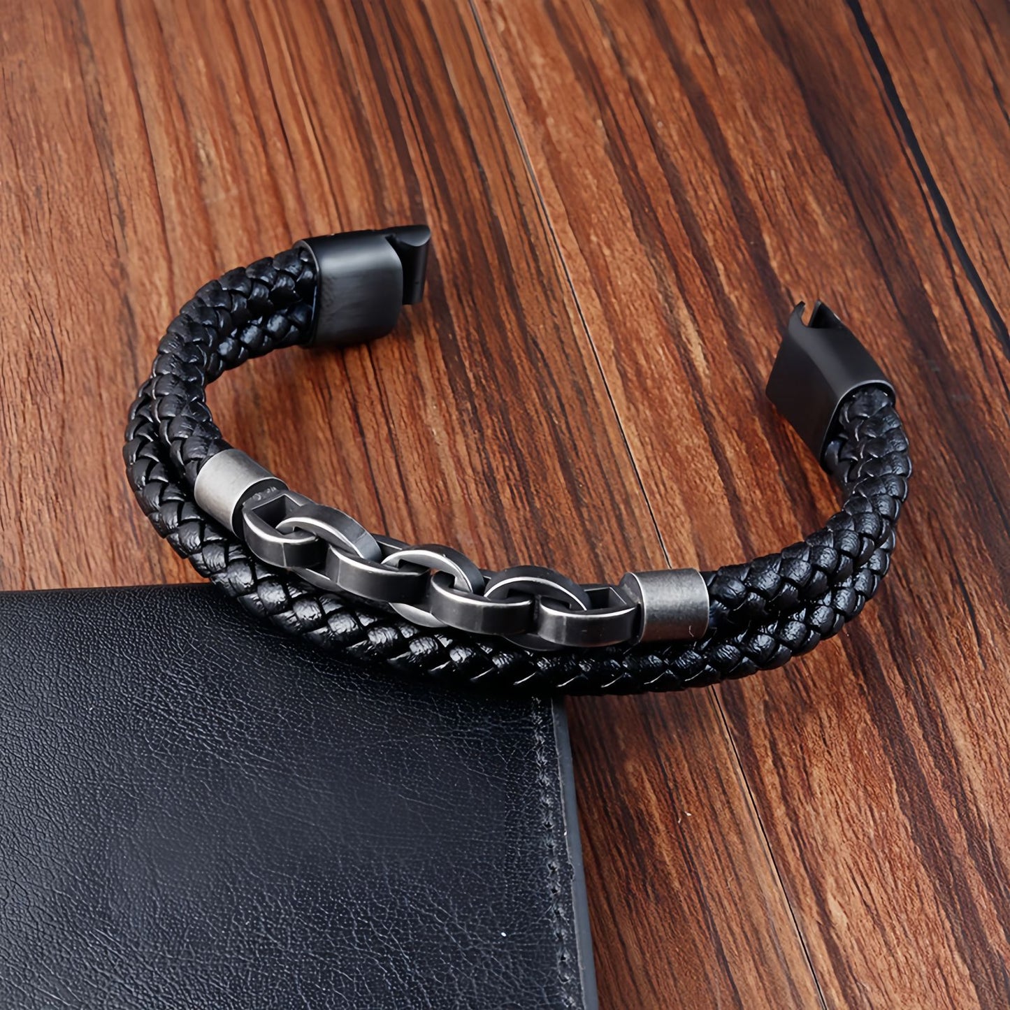 Bold Chain Link Leather Men's Bracelet
