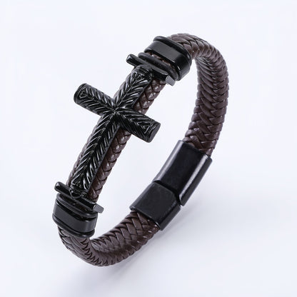 Men’s Punk Cross Leather Bracelet