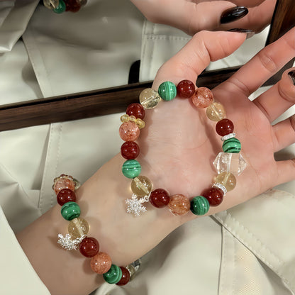 Festive Christmas Energy Bracelet with Malachite & Red Agate