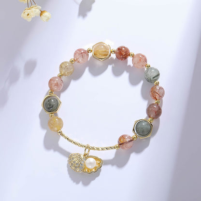 Colorful Rutilated Quartz Shell Beaded Bracelet