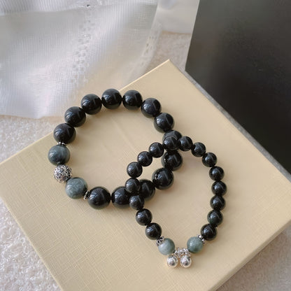 Obsidian Couple Bracelets with Bell Charms