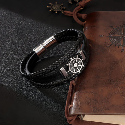 Nautical Wheel Leather Bracelet