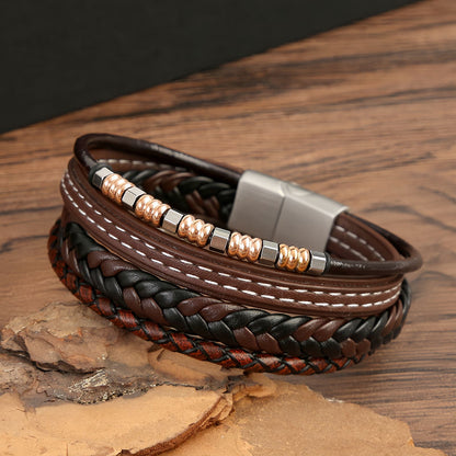 Men's Multi-Layer Beaded Leather Bracelet
