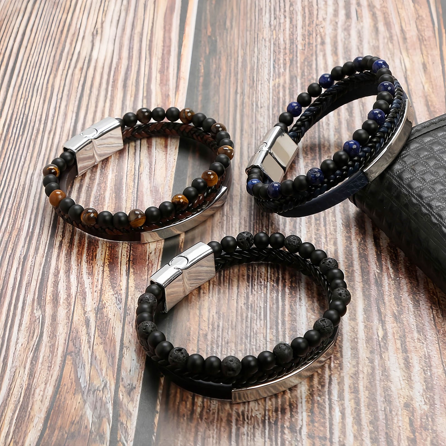 Men's Multi-Layer Braided Leather Beaded Bracelet