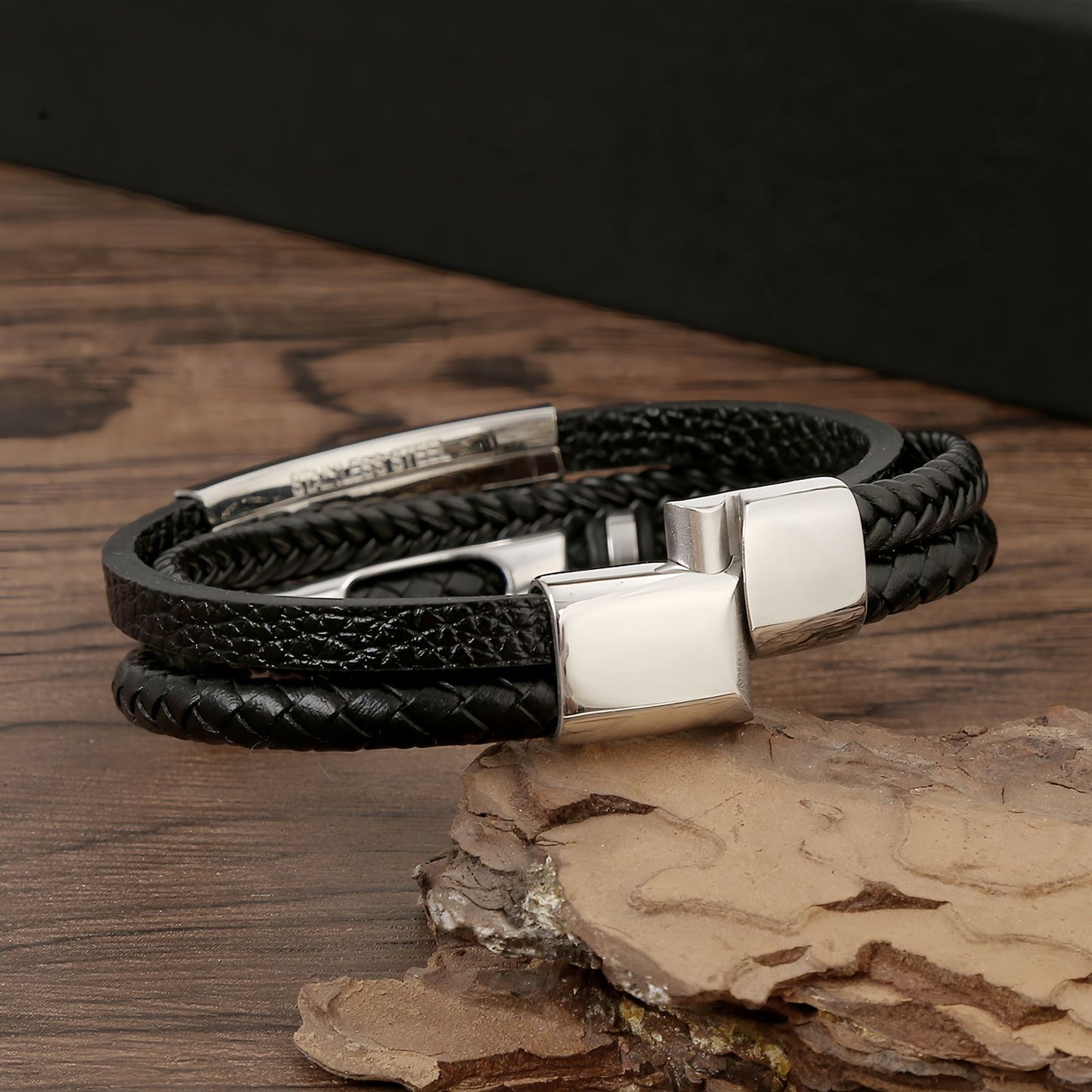 Men's Cylinder Cross Braided Leather Bracelet