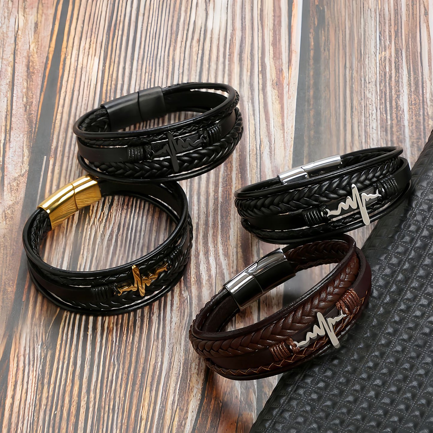 Men's Heartbeat Leather Bracelet