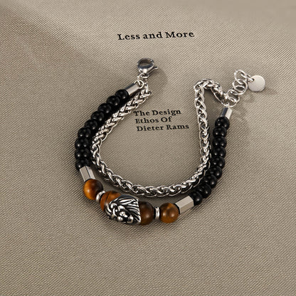 Tiger Eye Beaded Lion Head Bracelet