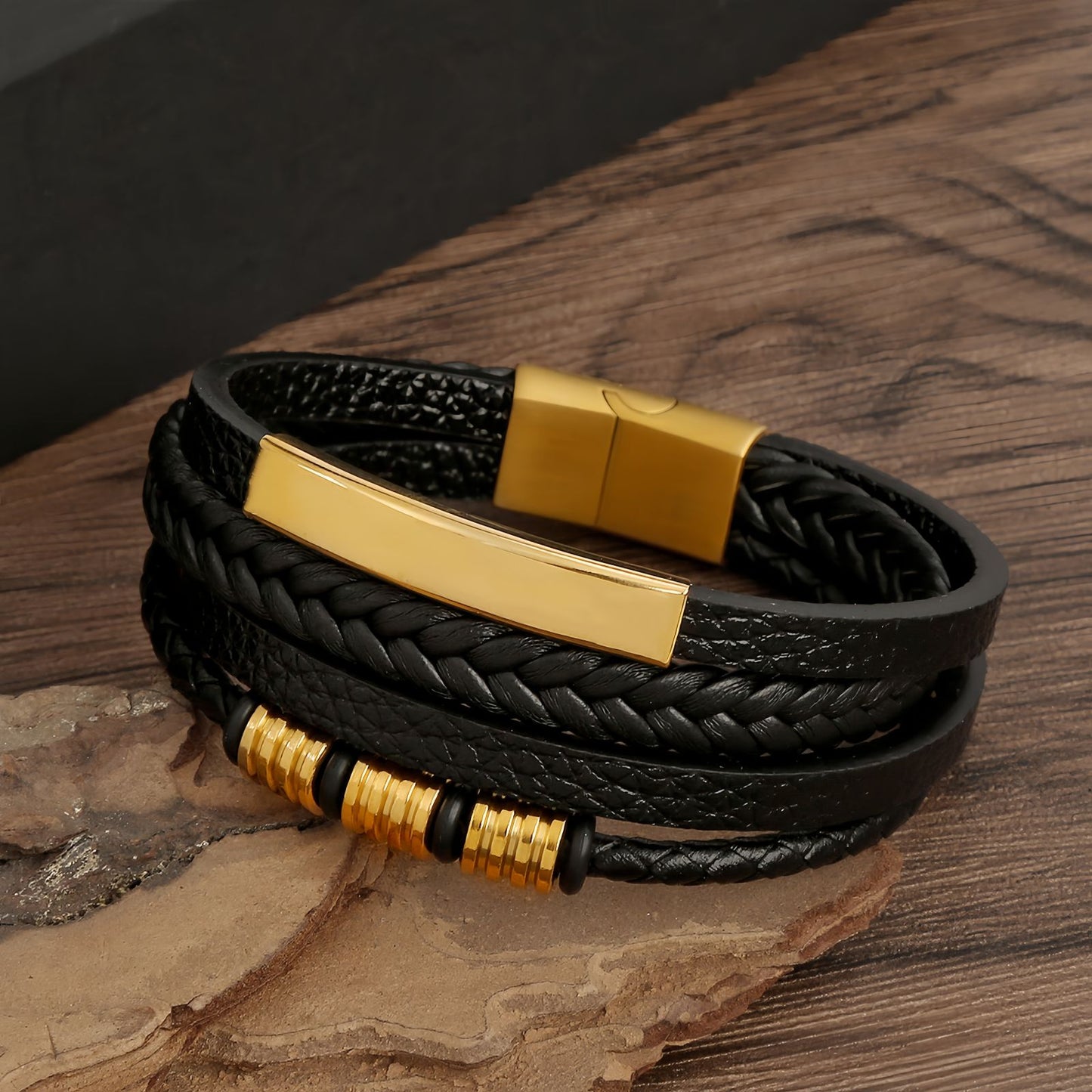 Men's Geometric Bar Leather Bracelet