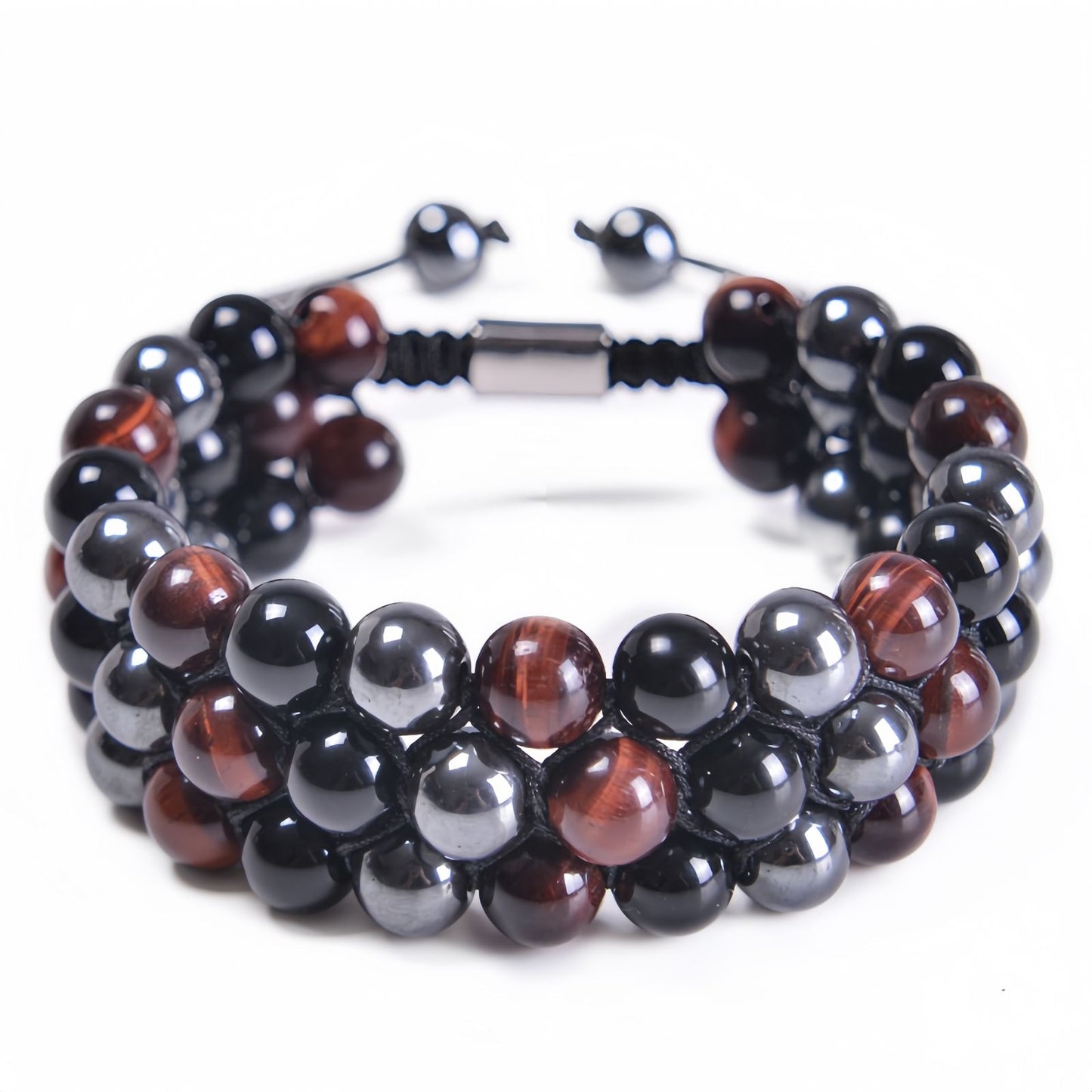 Tri-Layer Tiger Eye Braided Adjustable Bracelet